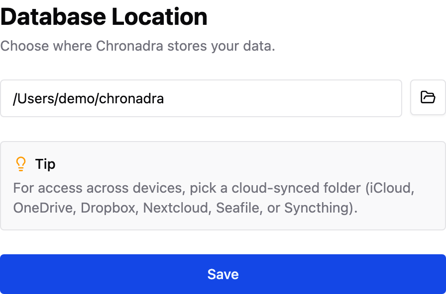 Choosing the database location